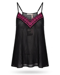 black pleated Blouse embroidered V-neckline delicate straps