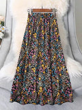 Elegant Casual Floral Print Half Skirt High Waist Hip Concealing Midi A-Line Long Dress Versatile for All Occasions