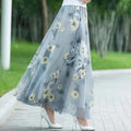 High Waist Women Summer Autumn Chiffon Skirts Elastic Waist Midi Full Long Skirt Print A-Line Mother Dance Swing Skirt DURIKIES
